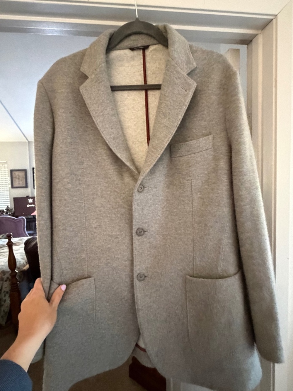 Men's Gray Wool-Blend Button Front Jacket
